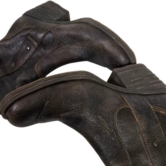 Born Leather Motorcycle Boots Brown Distressed Studs Mid Calf Winter Pull On 8.5 - Picture 4 of 14